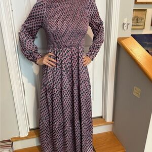 Elegant Pink and green Patterned Women's Dress